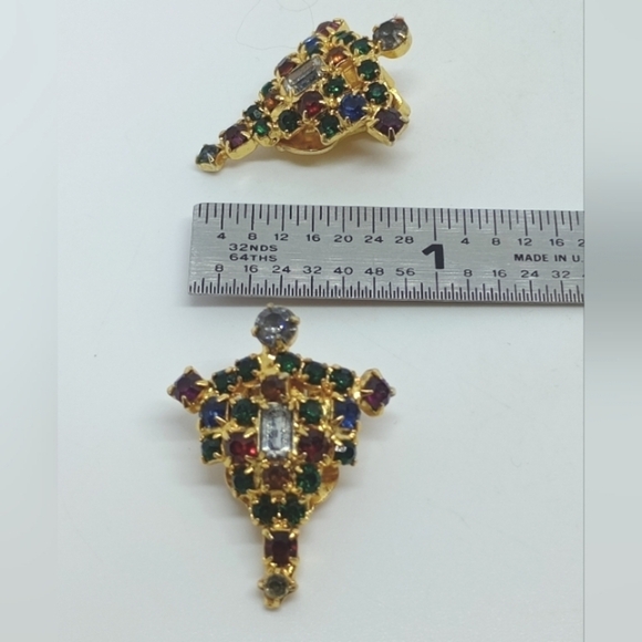 * vintage Warner Christmas Tree pin brooch AND clip on earrings SET - Picture 6 of 10